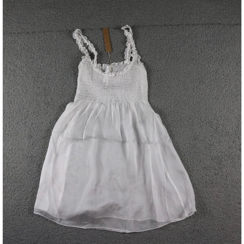 New Skims Romance Smocked Mini Slip Dress XXS White Silk Babydoll Nightgown
